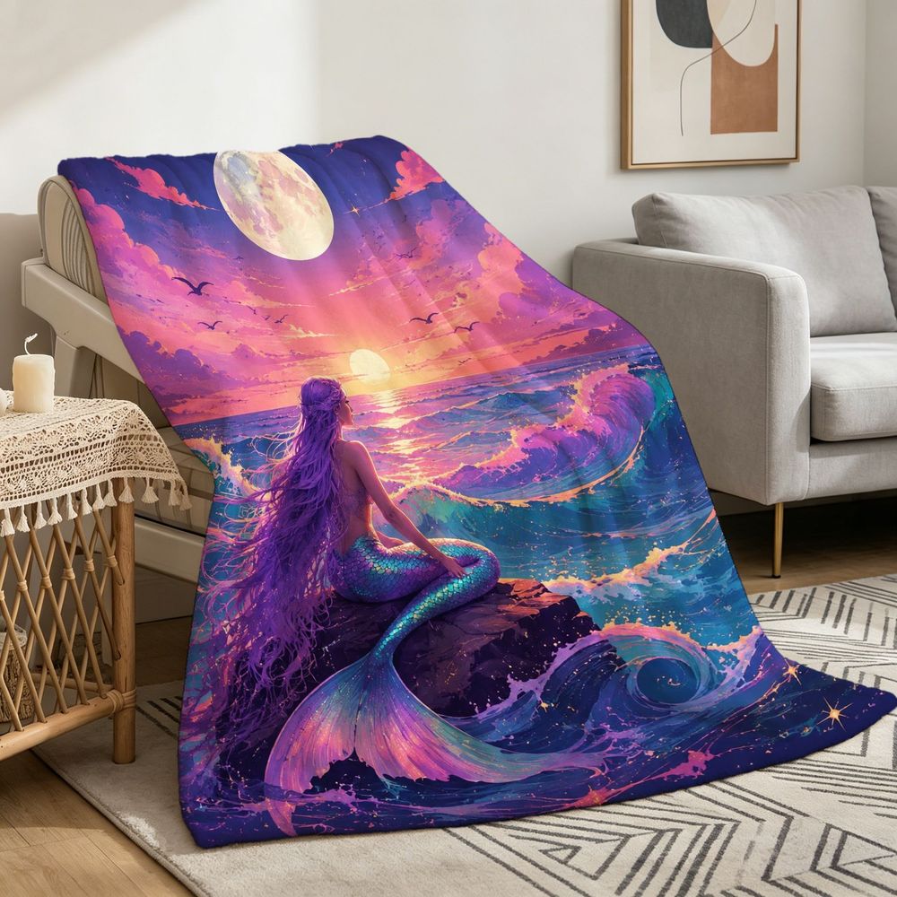 Giftoluck Mermaid Unicorn Cozy Flannel Throw Blanket