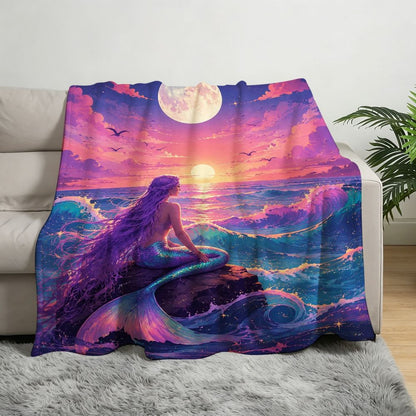 Giftoluck Mermaid Unicorn Cozy Flannel Throw Blanket
