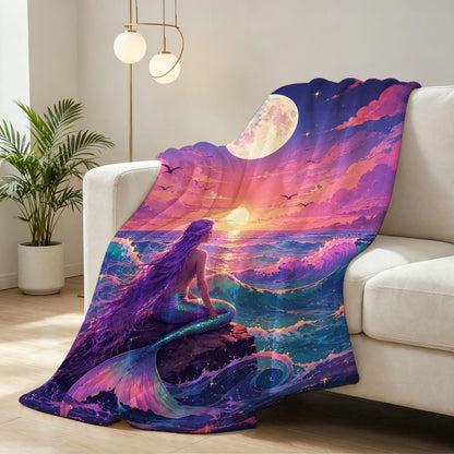 Giftoluck Mermaid Unicorn Cozy Flannel Throw Blanket