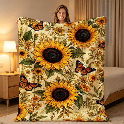 Aonana Secret Garden Sunflower Soft Cozy Flannel Throw Blanket