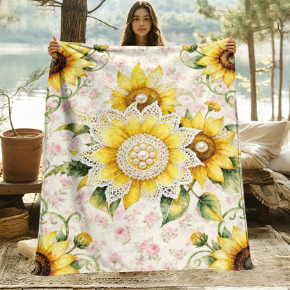 Aonana Secret Garden Sunflower Soft Cozy Flannel Throw Blanket