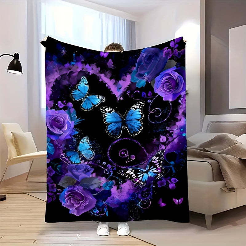 Aonana Secret Garden Butterfly & Floral Soft Cozy Flannel Throw Blanket