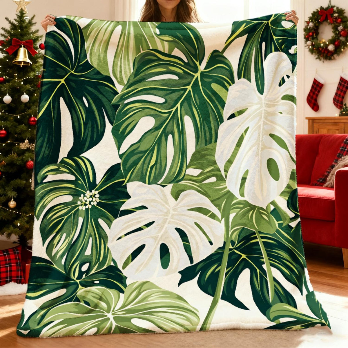 Aonana Secret Garden Tropical Plant Leaf Cozy Flannel Throw Blanket