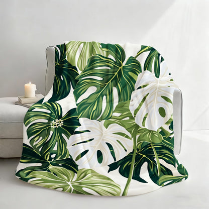 Aonana Secret Garden Tropical Plant Leaf Cozy Flannel Throw Blanket