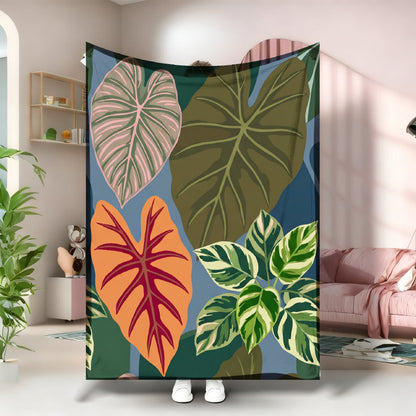 Aonana Secret Garden Tropical Plant Leaf Cozy Flannel Throw Blanket