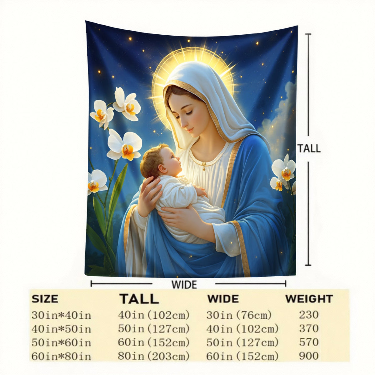 Aonana Virgin Mary & Baby Jesus Flannel Throw Blanket
