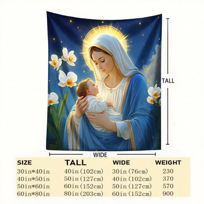 Aonana Virgin Mary & Baby Jesus Flannel Throw Blanket