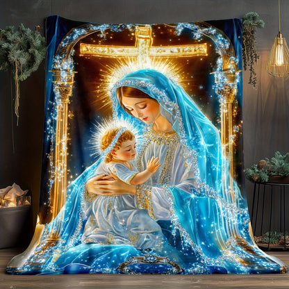 Aonana Virgin Mary & Baby Jesus Flannel Throw Blanket