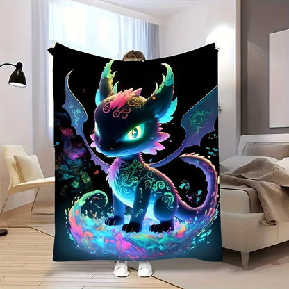 Aonana Luminous Dragon Print Cozy Flannel Throw Blanket
