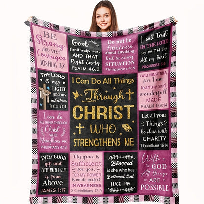 GiftoLuck “I Can Do All Things Through Christ Who Gives Strength Me”  Flannel Blanket Gift for Faith