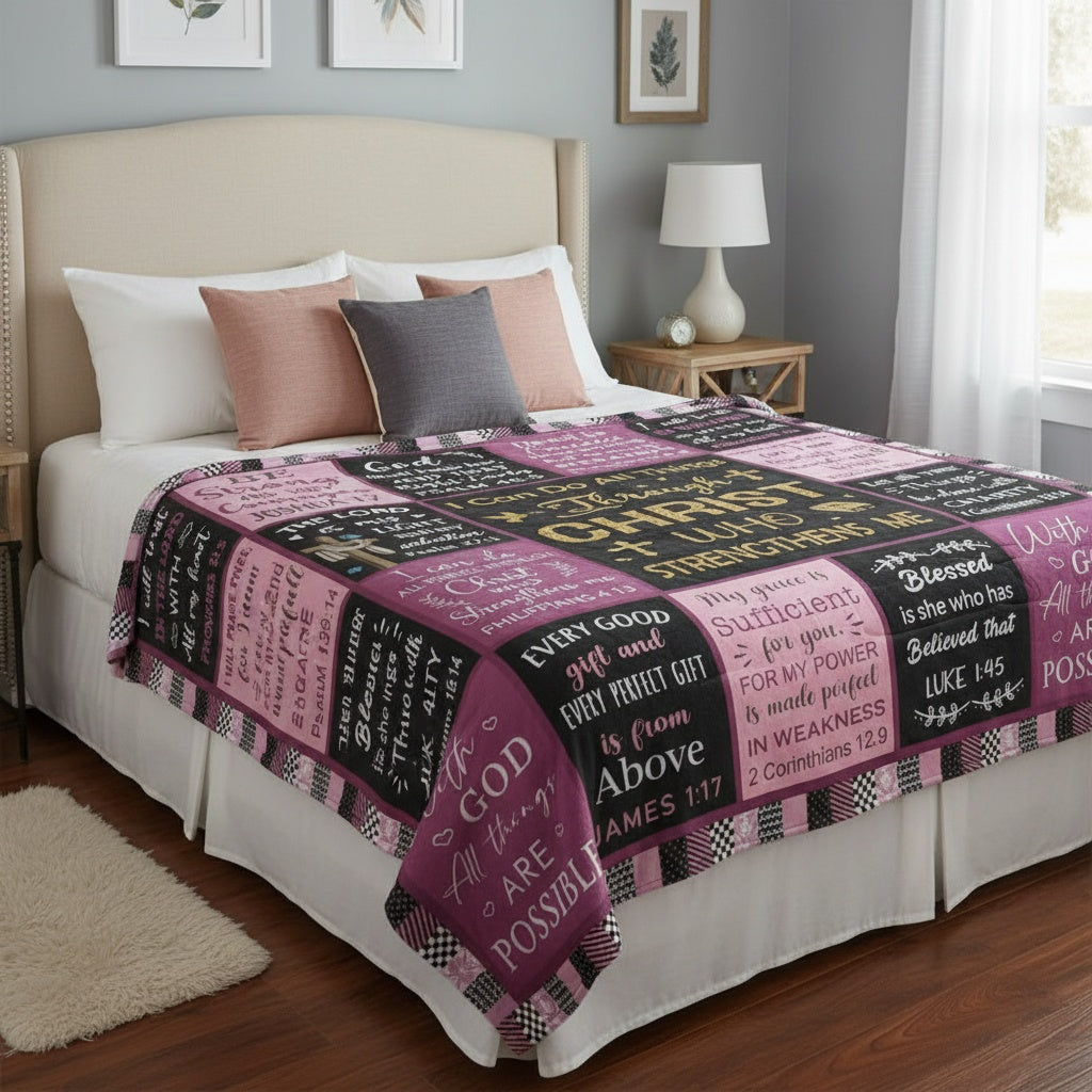 GiftoLuck “I Can Do All Things Through Christ Who Gives Strength Me”  Flannel Blanket Gift for Faith