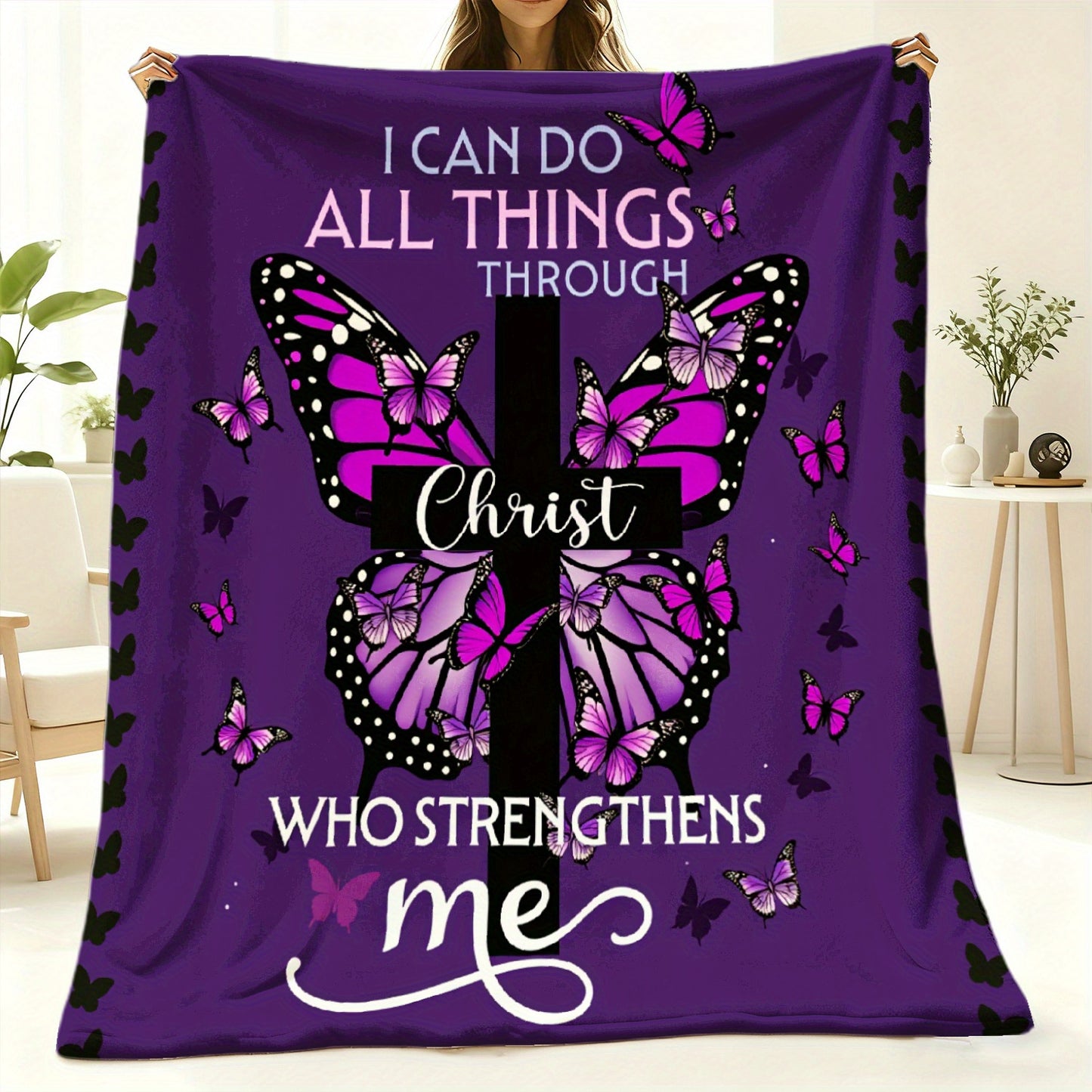 GiftoLuck “I Can Do All Things Through Christ Who Gives Strength Me”  Flannel Blanket Gift for Faith