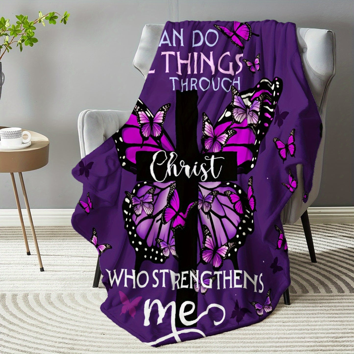 GiftoLuck “I Can Do All Things Through Christ Who Gives Strength Me”  Flannel Blanket Gift for Faith