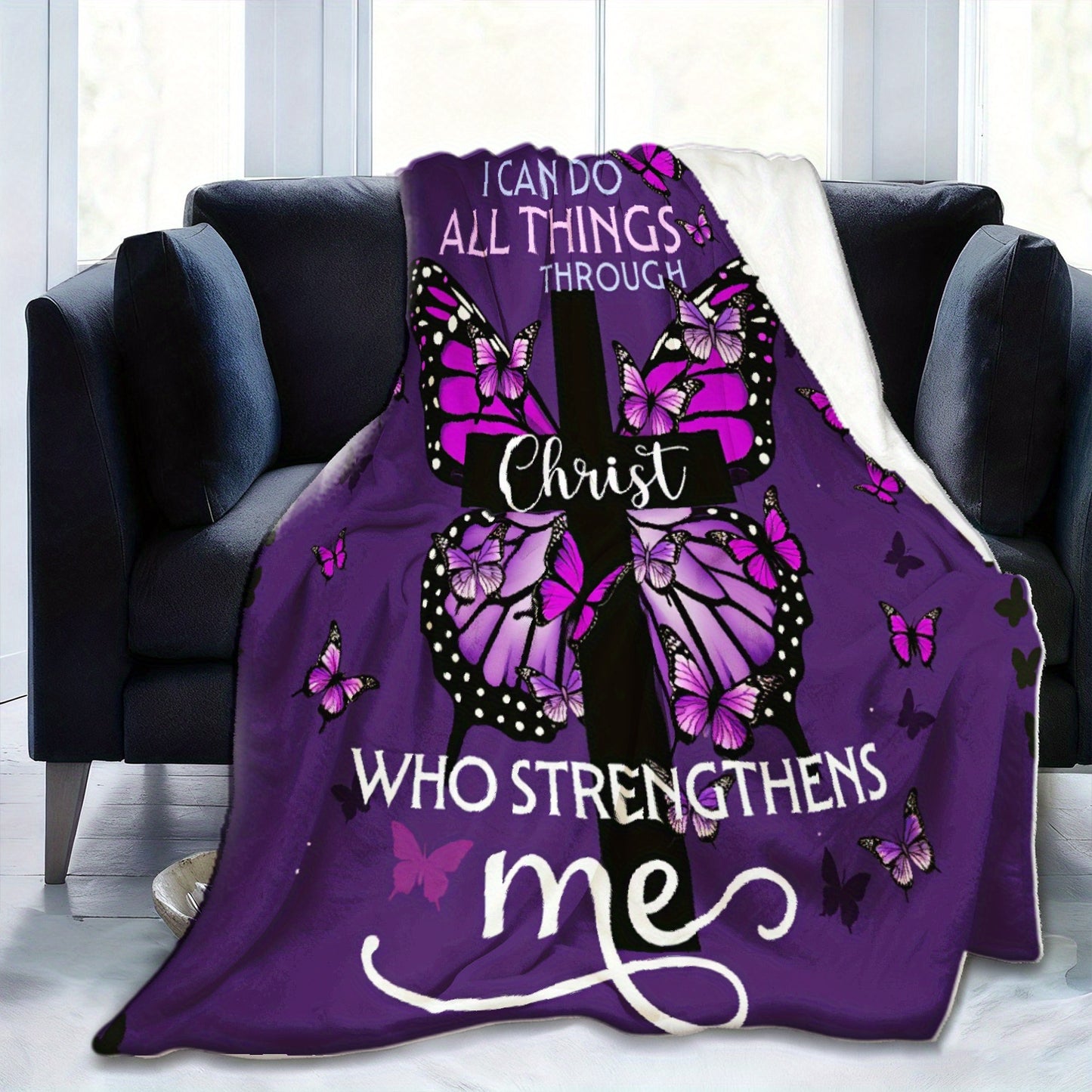 GiftoLuck “I Can Do All Things Through Christ Who Gives Strength Me”  Flannel Blanket Gift for Faith