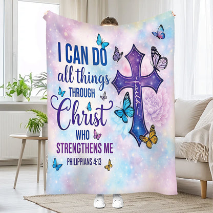 GiftoLuck “I Can Do All Things Through Christ Who Gives Strength Me”  Flannel Blanket Gift for Faith