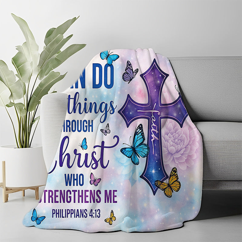 GiftoLuck “I Can Do All Things Through Christ Who Gives Strength Me”  Flannel Blanket Gift for Faith