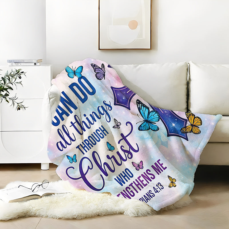 GiftoLuck “I Can Do All Things Through Christ Who Gives Strength Me”  Flannel Blanket Gift for Faith