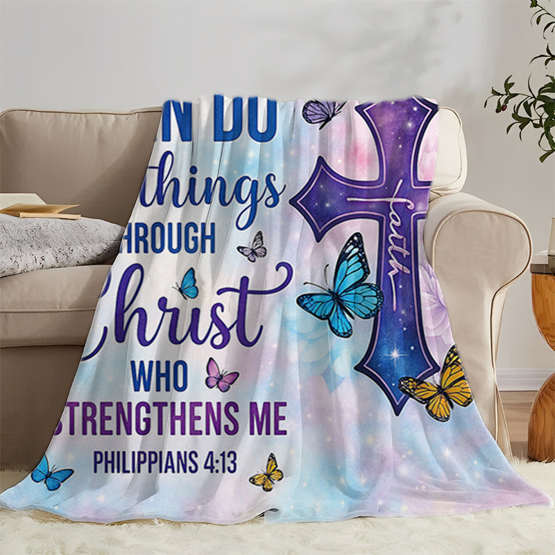 GiftoLuck “I Can Do All Things Through Christ Who Gives Strength Me”  Flannel Blanket Gift for Faith