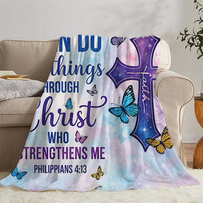 GiftoLuck “I Can Do All Things Through Christ Who Gives Strength Me”  Flannel Blanket Gift for Faith