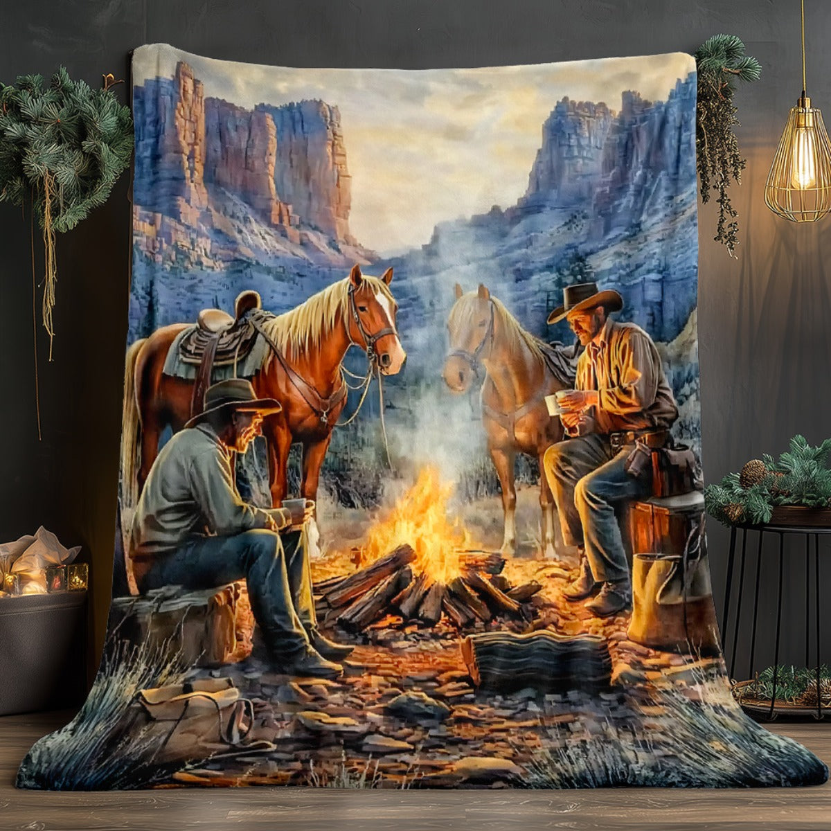GiftoLuck Western Cowboy & Horse Camping Flannel Blanket