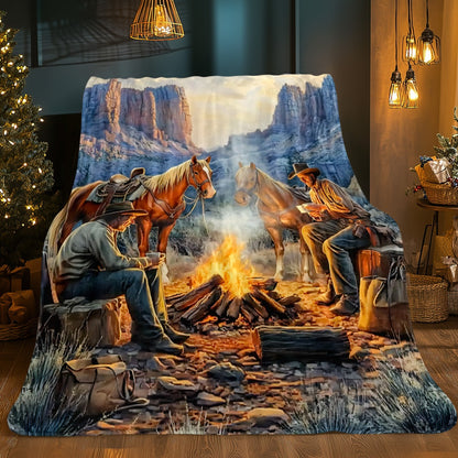 GiftoLuck Western Cowboy & Horse Camping Flannel Blanket