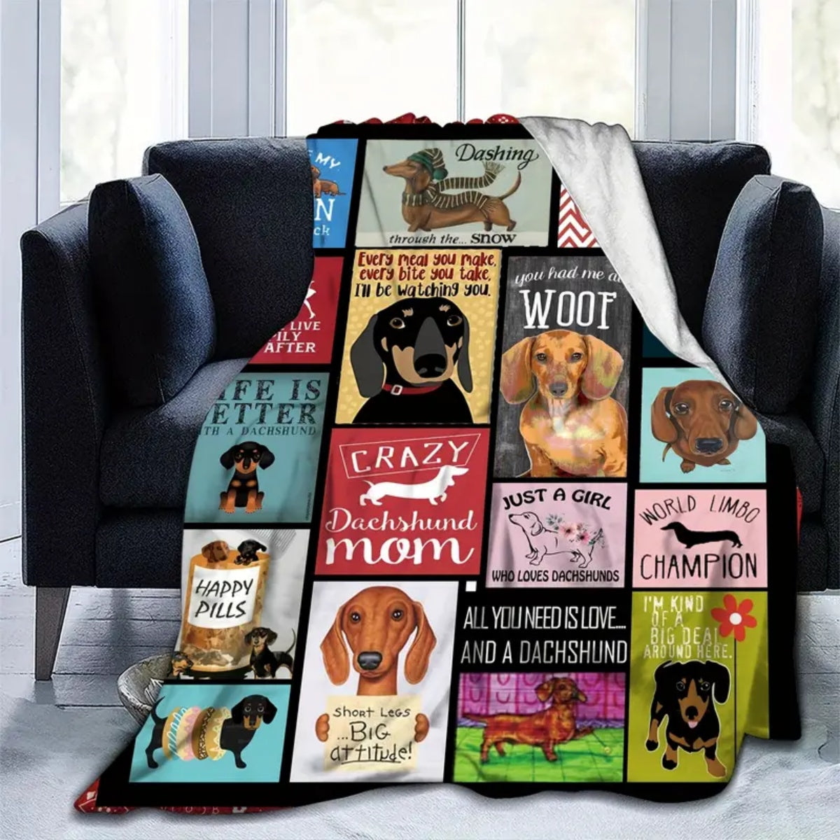 Aonana Cozy Dachshund Dog Mom Flannel Blanket