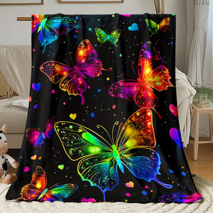Aonana Colorful Butterflies Flannel Throw Blanket