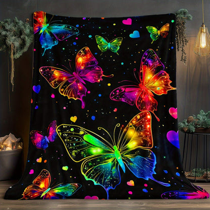 Aonana Colorful Butterflies Flannel Throw Blanket