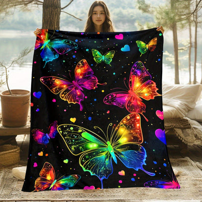 Aonana Colorful Butterflies Flannel Throw Blanket
