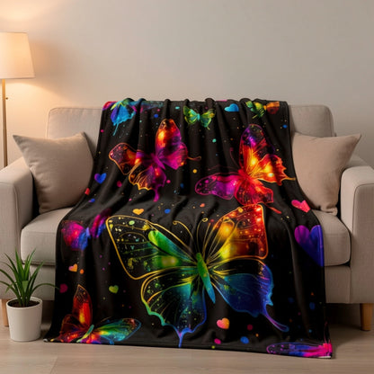 Aonana Colorful Butterflies Flannel Throw Blanket
