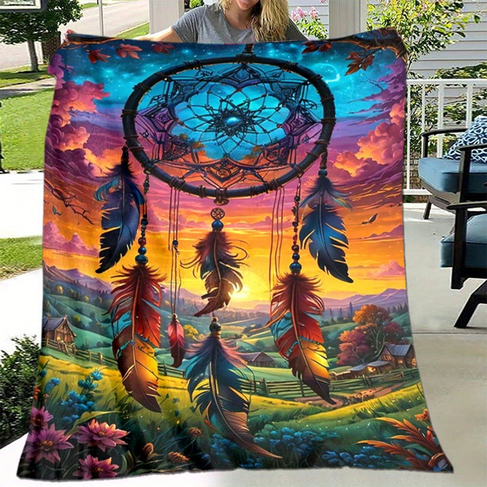 Giftoluck Dreamcatcher Print Cozy Flannel Throw Blanket