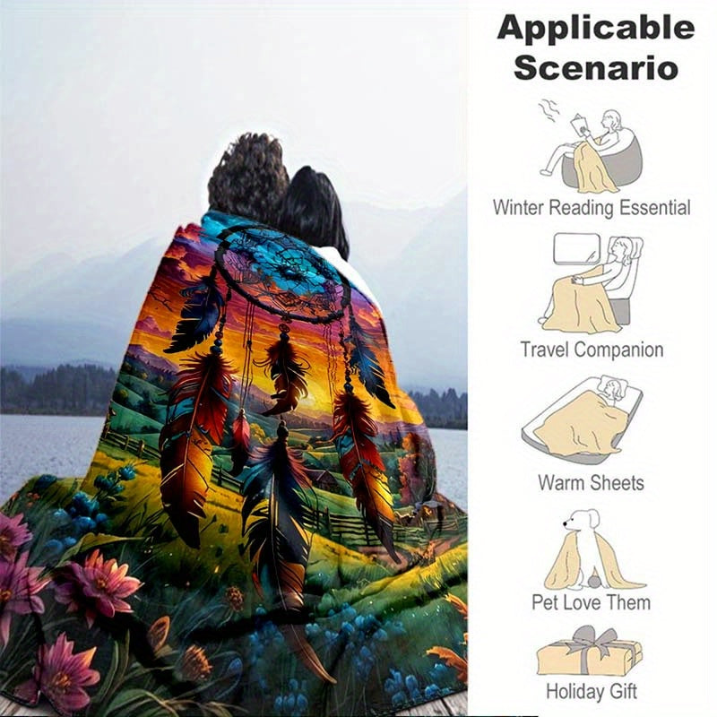 Giftoluck Dreamcatcher Print Cozy Flannel Throw Blanket