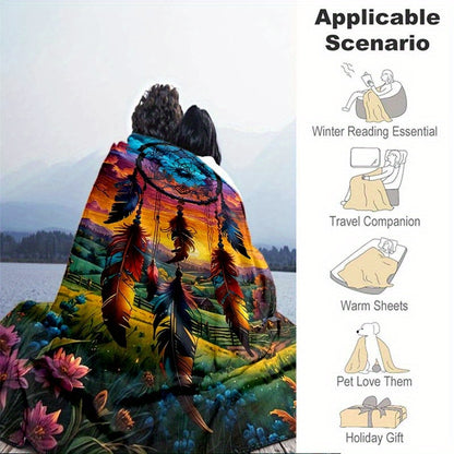 Giftoluck Dreamcatcher Print Cozy Flannel Throw Blanket