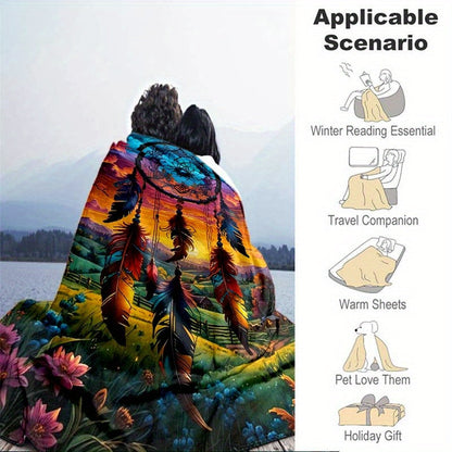 Aonana Dreamcatcher Landscape Fantasy Print Cozy Flannel Throw Blanket