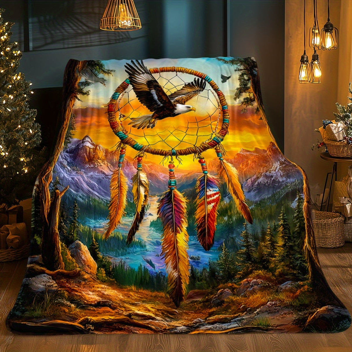Giftoluck Dreamcatcher Print Cozy Flannel Throw Blanket