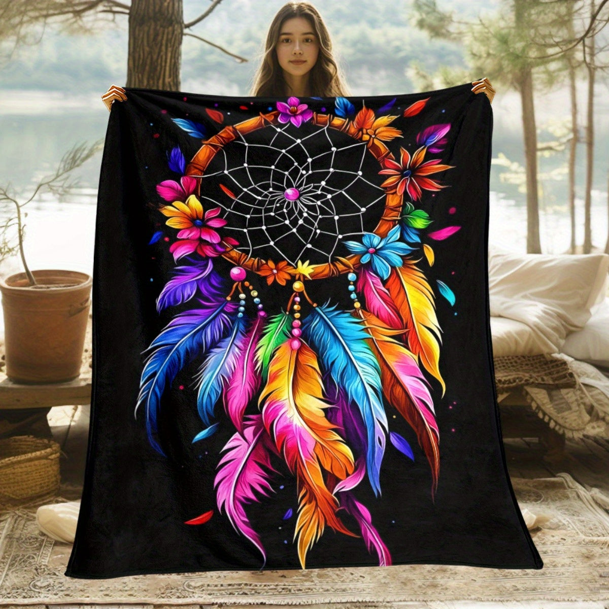 Giftoluck Dreamcatcher Print Cozy Flannel Throw Blanket
