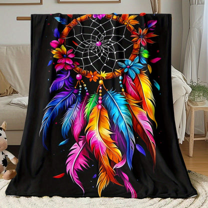 Aonana Feathered Dreamcatcher Cozy Flannel Throw Blanket