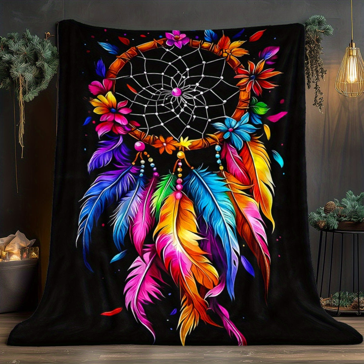 Giftoluck Dreamcatcher Print Cozy Flannel Throw Blanket