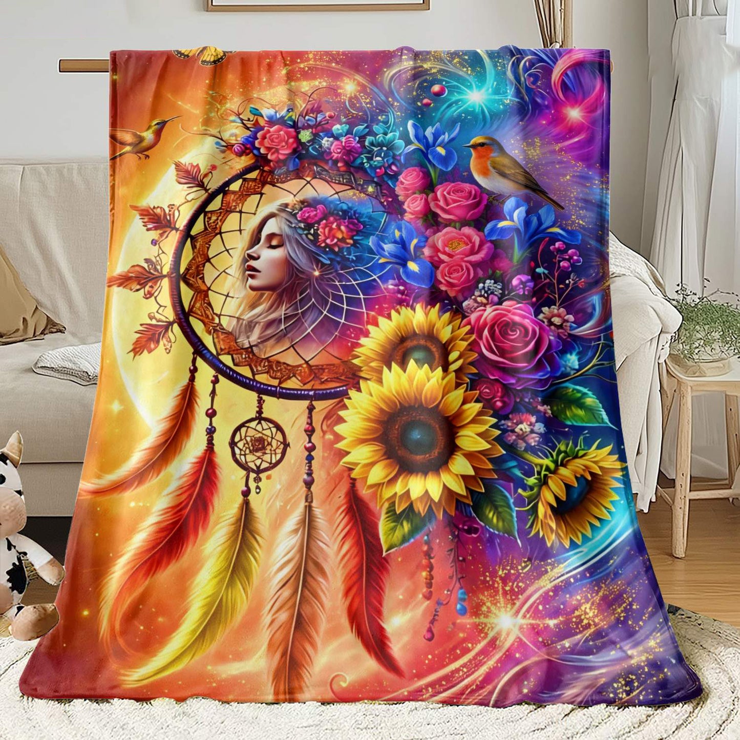 Giftoluck Dreamcatcher Print Cozy Flannel Throw Blanket