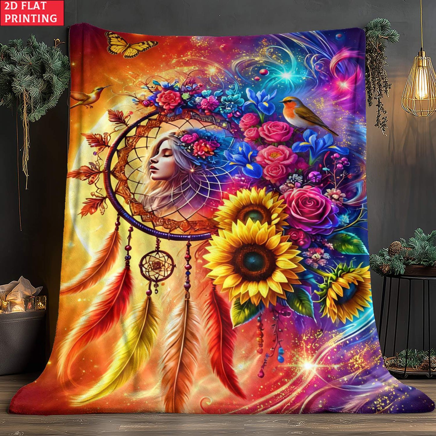 Giftoluck Dreamcatcher Print Cozy Flannel Throw Blanket