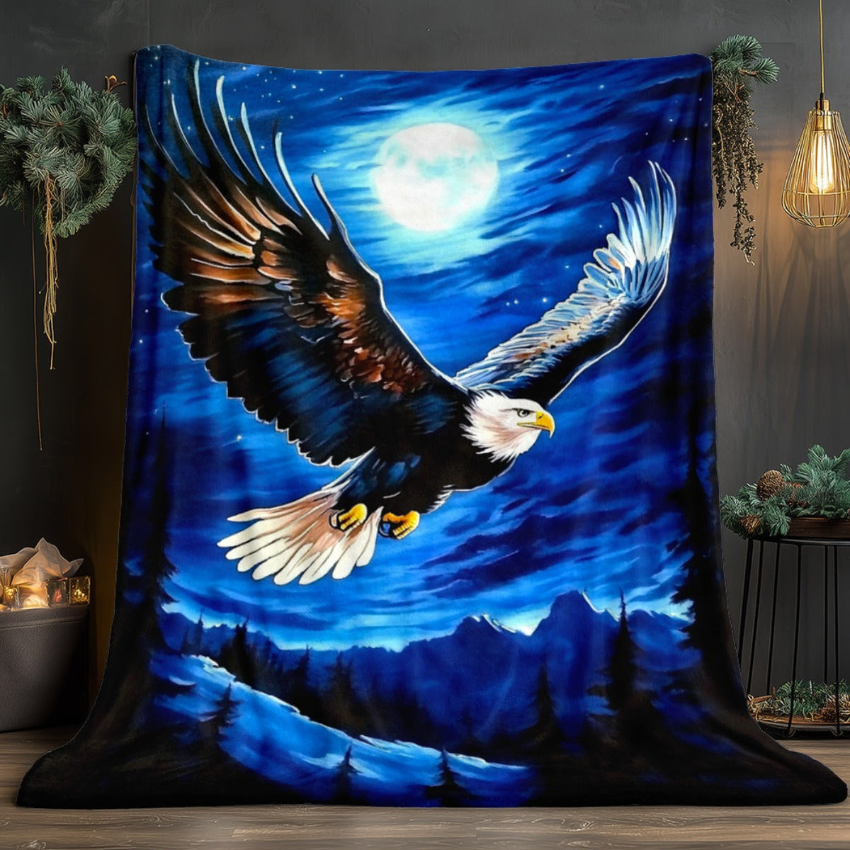 Aonana Lightning Eagle Print Flannel Throw Blanket