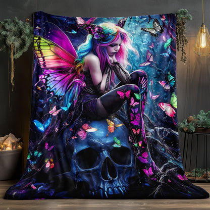 Aonana Fairy & Skull Gothic Fantasy Flannel Throw Blanket