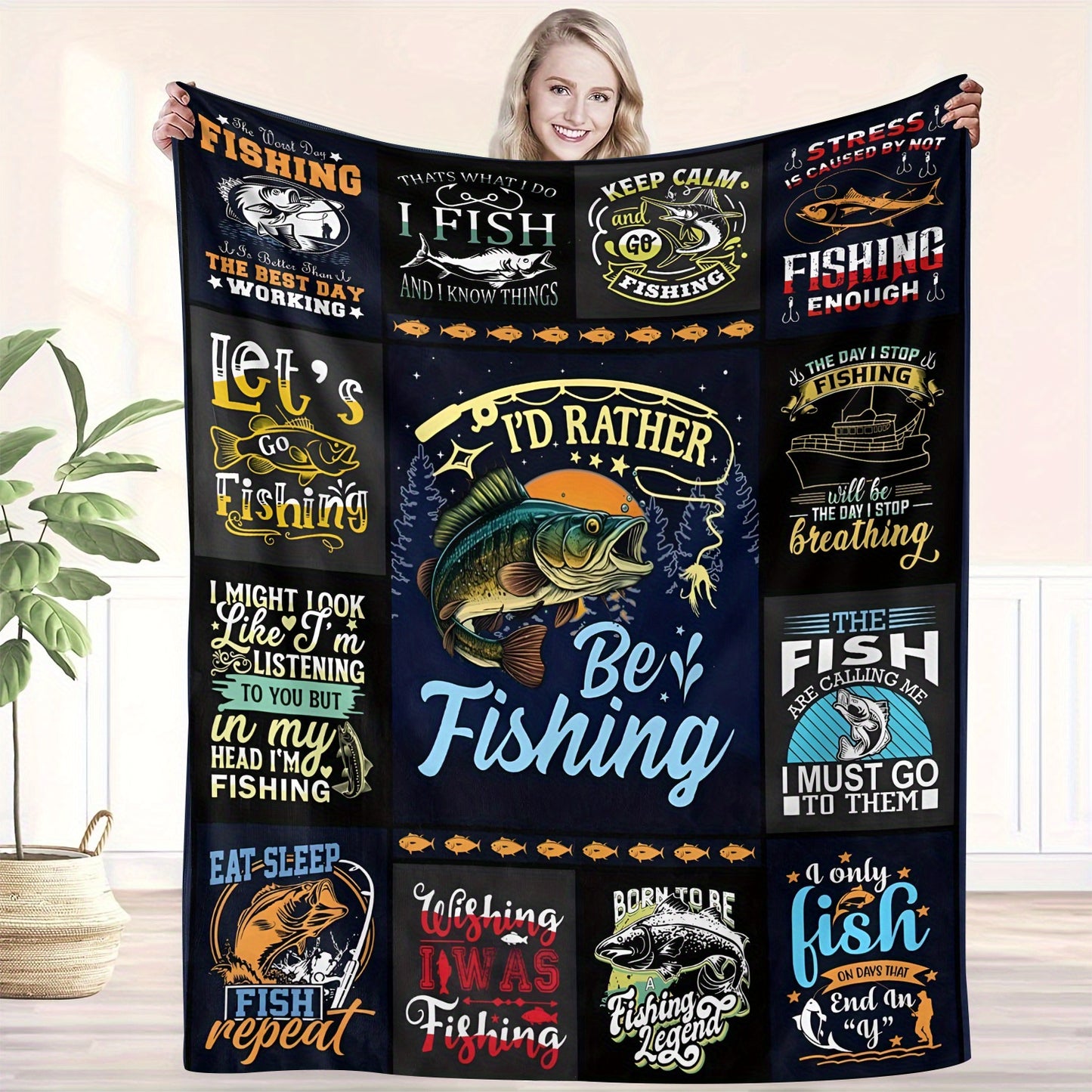 GiftoLuck Fishing Lover Flannel Blanket Soft Cozy Sofa Throw