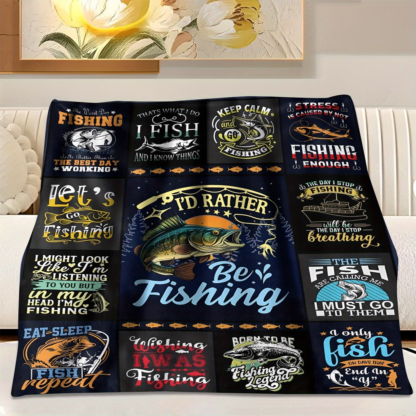 GiftoLuck Fishing Lover Flannel Blanket Soft Cozy Sofa Throw