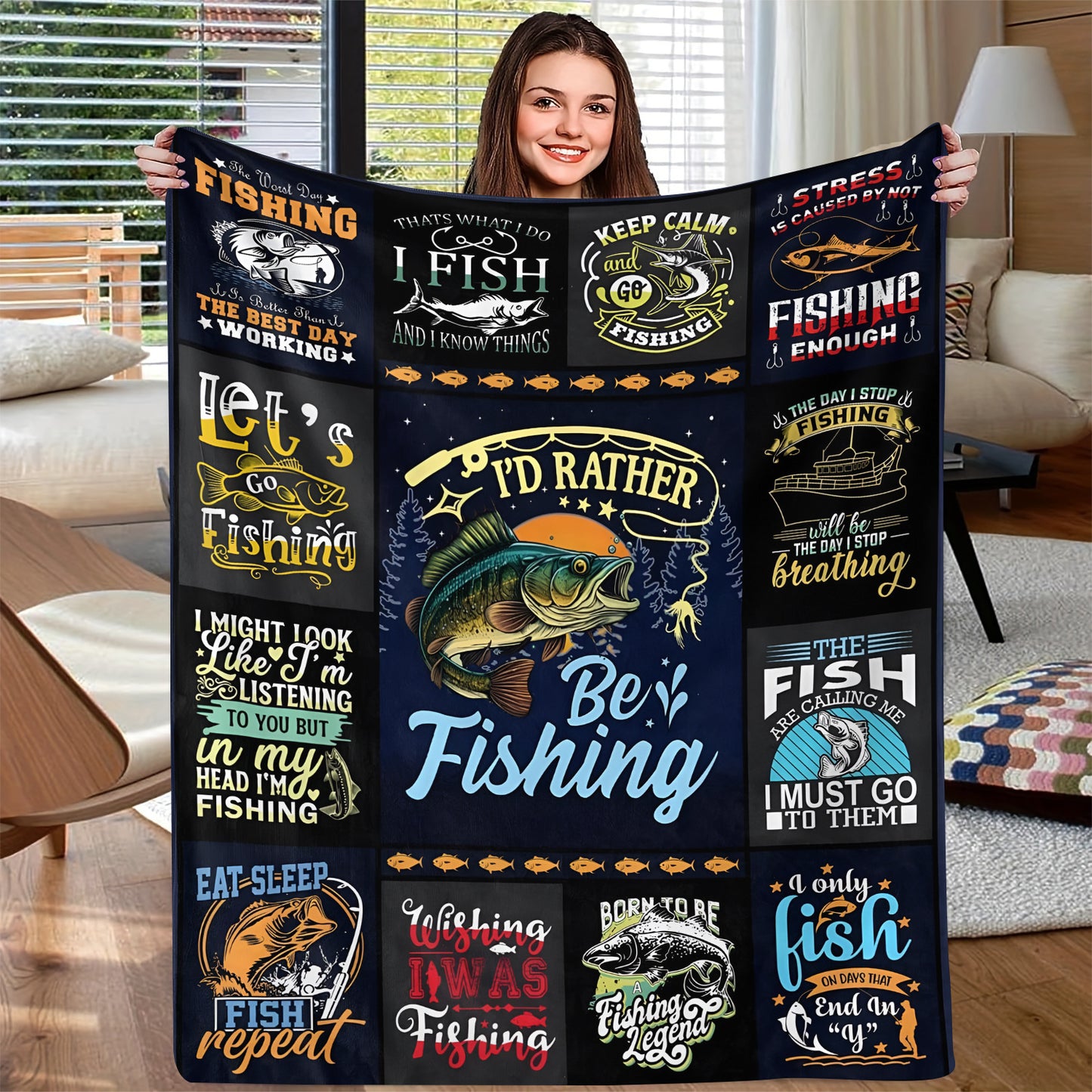 GiftoLuck Fishing Lover Flannel Blanket Soft Cozy Sofa Throw