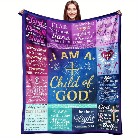 GiftoLuck “I Am a Child of God”  Flannel Throw Blanket Gift for Faith