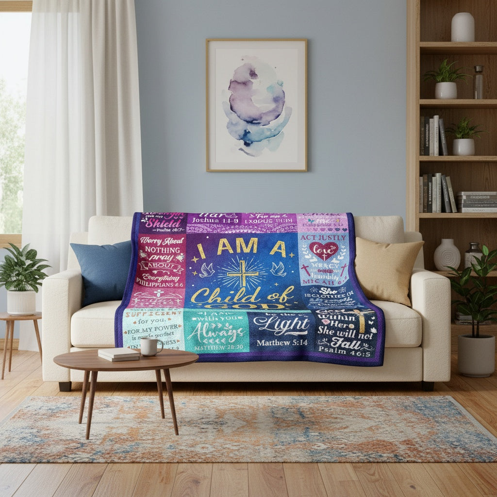 GiftoLuck “I Am a Child of God”  Flannel Throw Blanket Gift for Faith