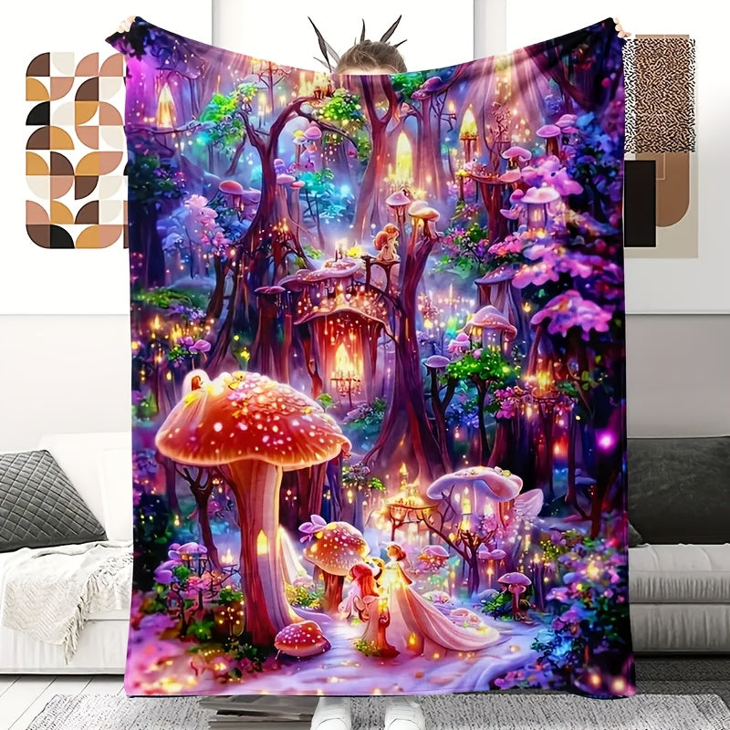Giftoluck Fantasy Mushroom Forest Cozy Flannel Throw Blanket