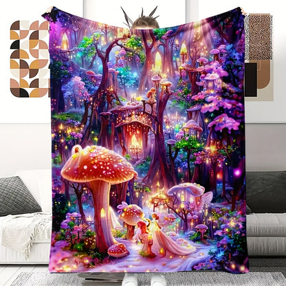 Giftoluck Fantasy Mushroom Forest Cozy Flannel Throw Blanket