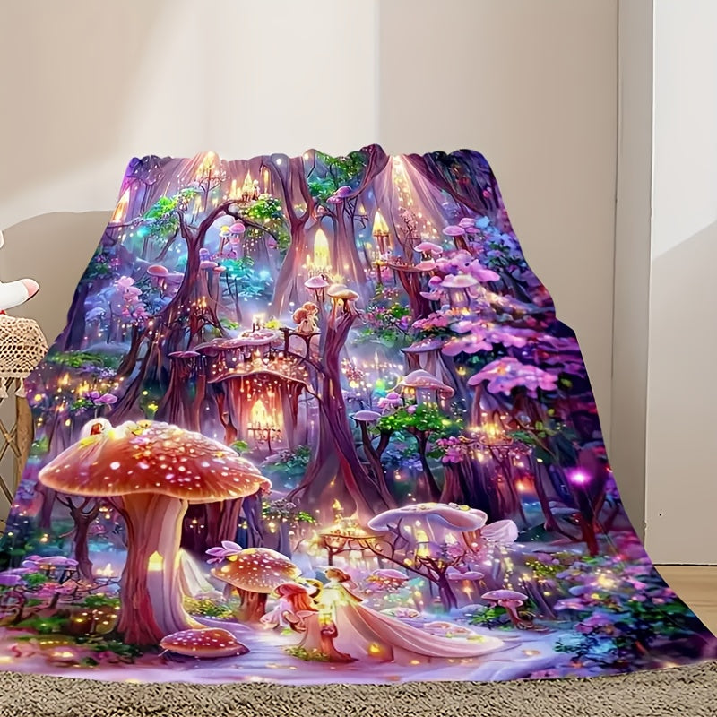 Giftoluck Fantasy Mushroom Forest Cozy Flannel Throw Blanket